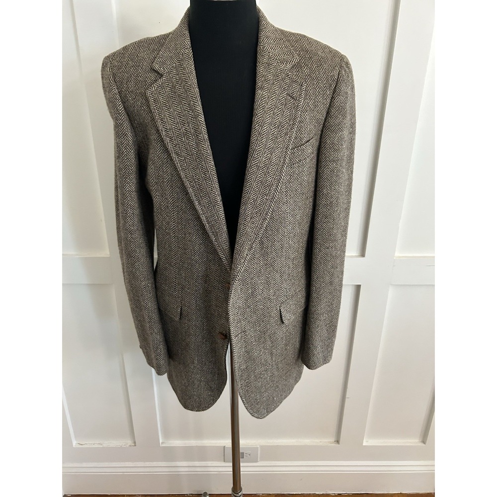 Vtg Stanley Blacker Herringbone Tweed Blazer Jacket 44 Wool Tan Brown Sport Coat